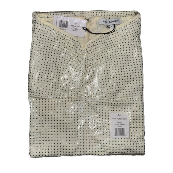 WeWoreWhat White Crystal Ruched Pencil Midi Skirt - Picture 6 of 7